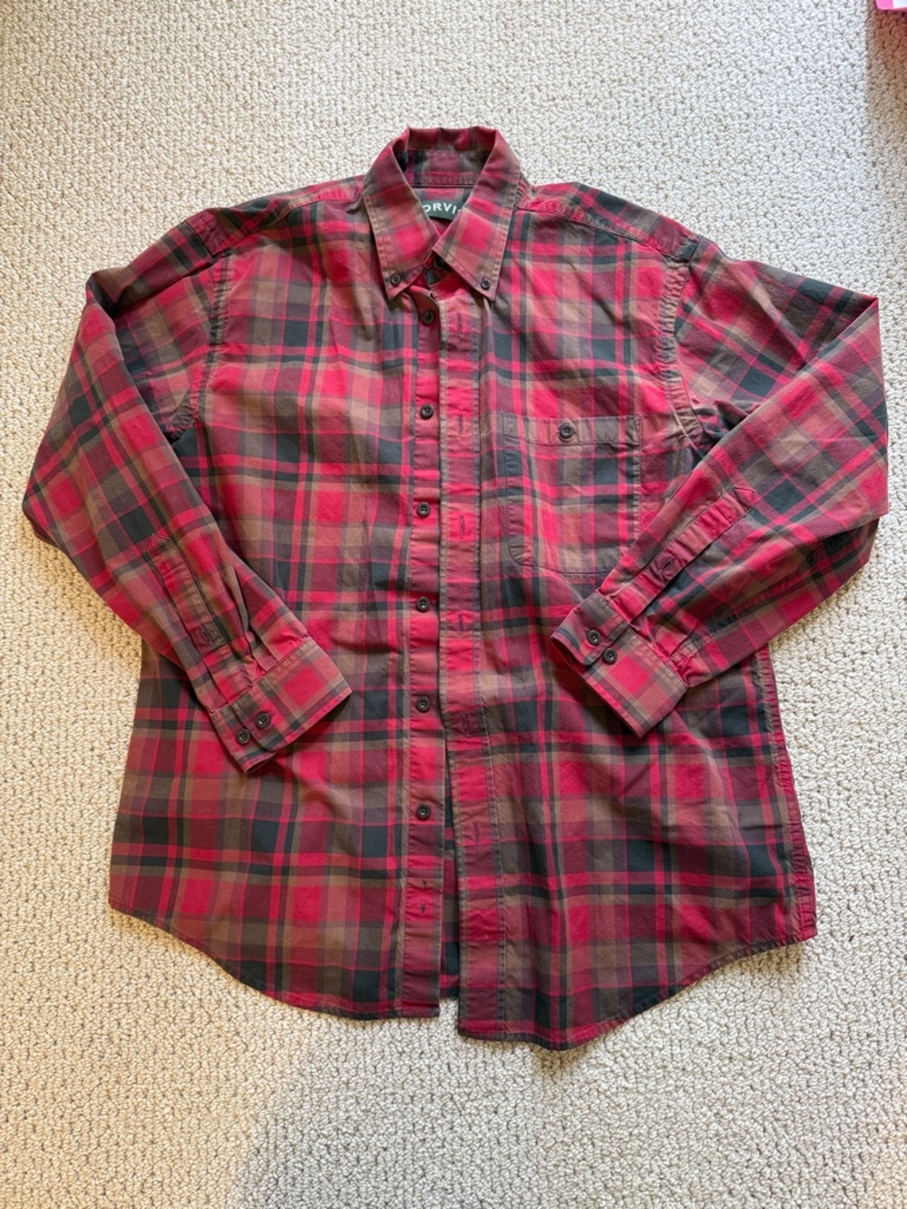 Wrangler Red and Black Plaid Button-Down Shirt